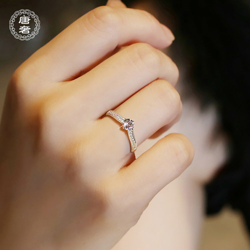 925通体纯银D色莫桑钻戒指高级女