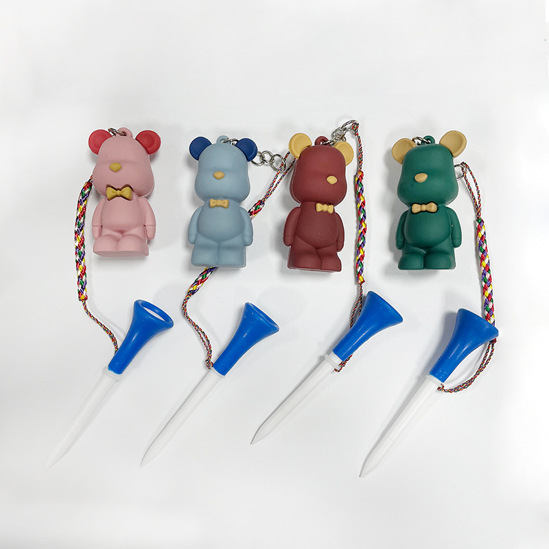 韩版高尔夫球钉酷酷暴力熊大头胶Tee卡通图案绳索防丢失塑料球钉