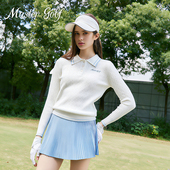 学院运动网球套装 MG秋冬高尔夫女装 美式 针织衫 防走光裙 POLO领长袖