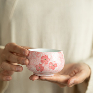 纯手绘浮雕樱花茶杯主人杯陶瓷茶具禅定杯大容量品茗杯下午茶 日式