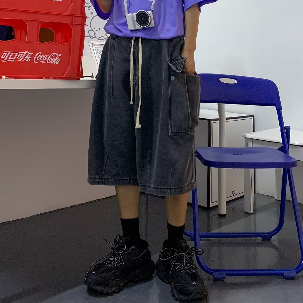 牛仔短裤男工装五分裤夏季外穿潮牌薄款裤子潮流宽松ins阔腿中裤