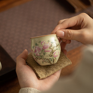 玉兰花汝窑家用茶杯茶壶单个泡茶不烫手手抓西施茶碗高档功夫茶具