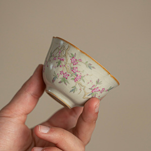 德化茶具开片汝窑桃花茶杯陶瓷茶具主人杯客杯品茗杯家用功夫茶具