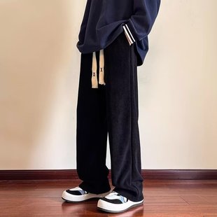 子男裤 潮流宽松直筒裤 灯芯绒加绒裤 秋冬款 阔腿运动休闲长裤 男冬季