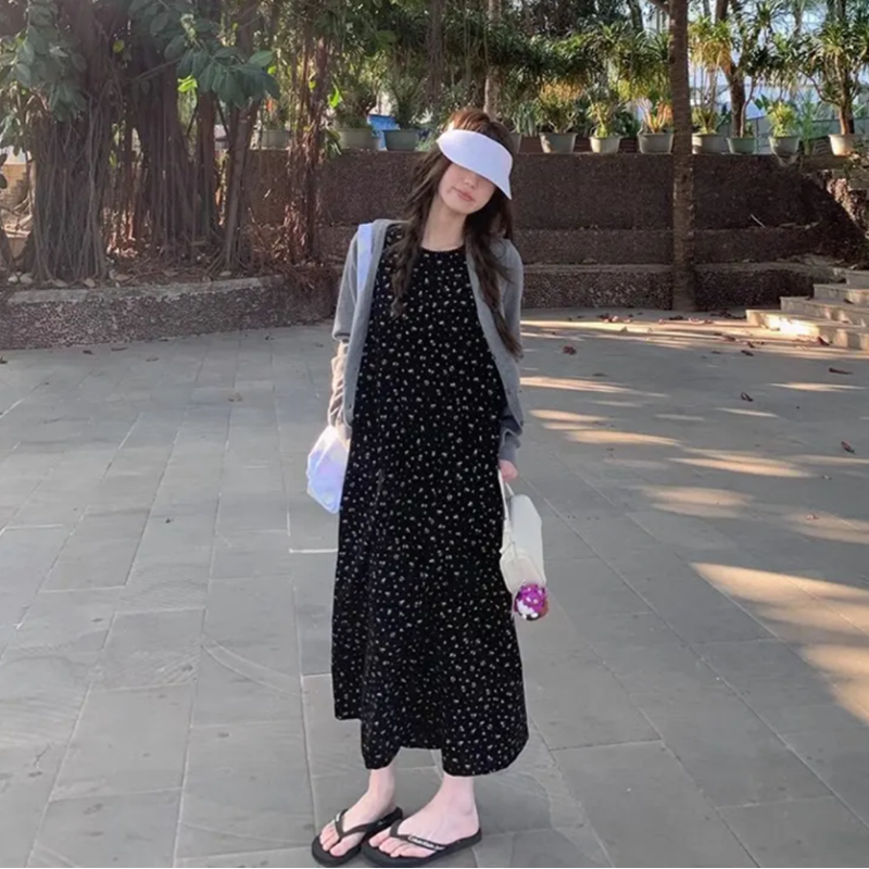 甜美风孕妇碎花裙秋冬连衣裙搭配开衫穿搭2025新款辣妈毛衣外套