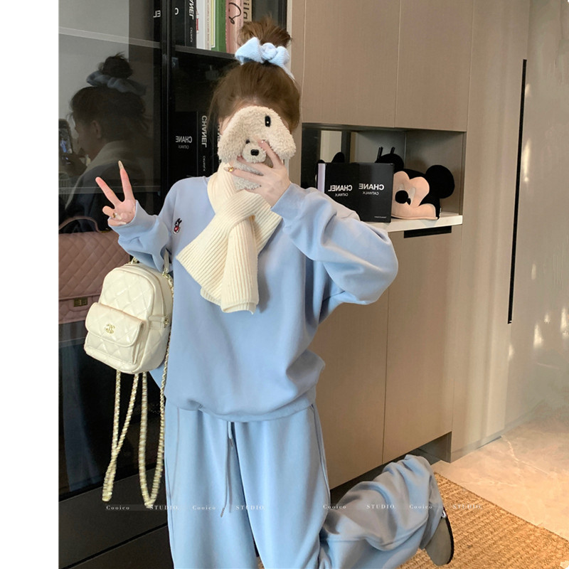 高级感孕妇加绒加厚卫衣套装2025新款洋气刺绣上衣宽松大码卫裤子