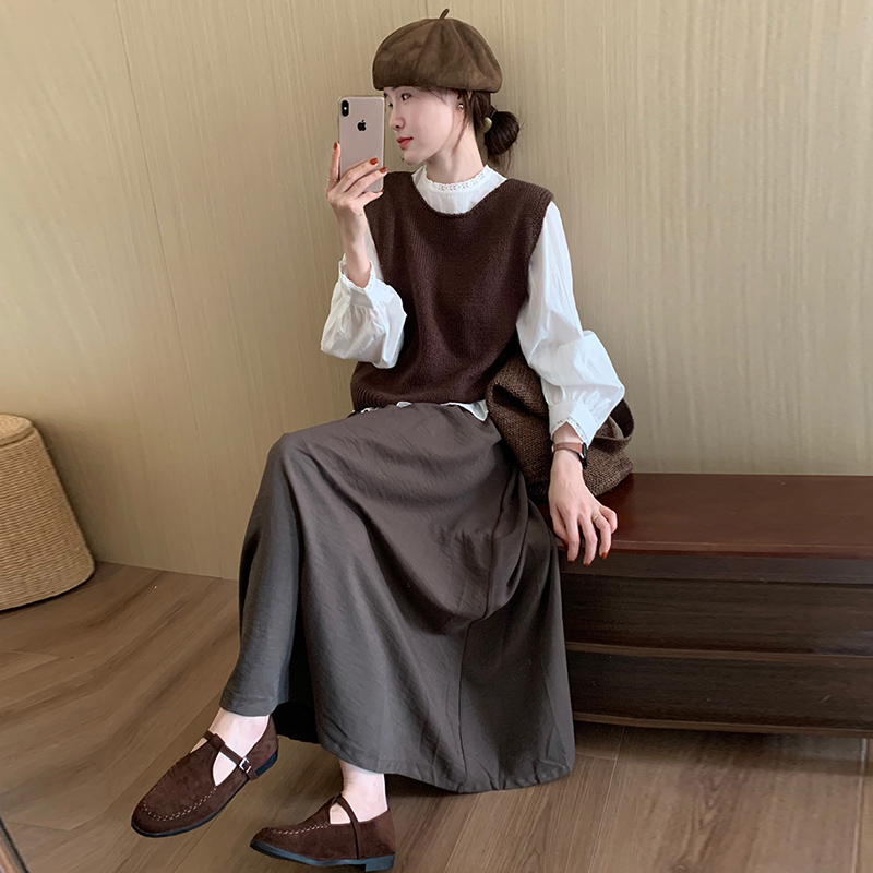 孕妇装冬季韩版森系衬衫裙三件套