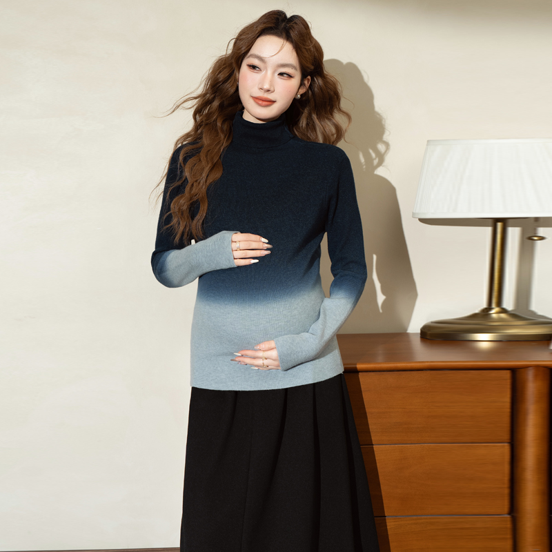 孕妇秋冬季针织修身撞色上衣