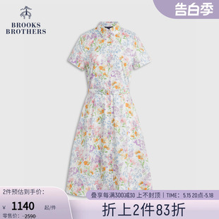 布克兄弟女士夏中式 国风植物印花翻领短袖 Brothers Brooks 连衣裙