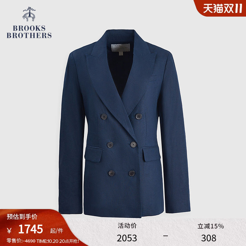 [100%亚麻]Brooks Brothers/布克兄弟女士秋冬双排扣剑领西装