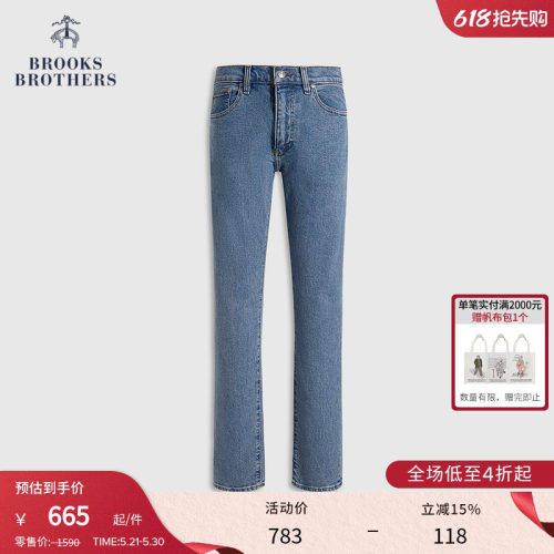 布克兄弟男士夏新品布标牛仔裤