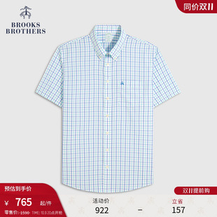 100%棉 夏新款 Brooks 布克兄弟男士 刺绣logo格纹衬衫 Brothers