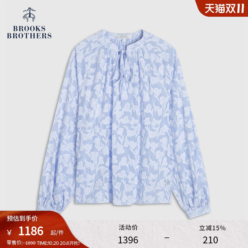 Brooks Brothers/布克兄弟女士秋季款纯棉条纹提花系带衬衫