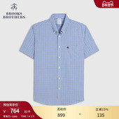 易打理 夏新款 Brooks Brothers 布克兄弟男士 纯棉格纹短袖 衬衫