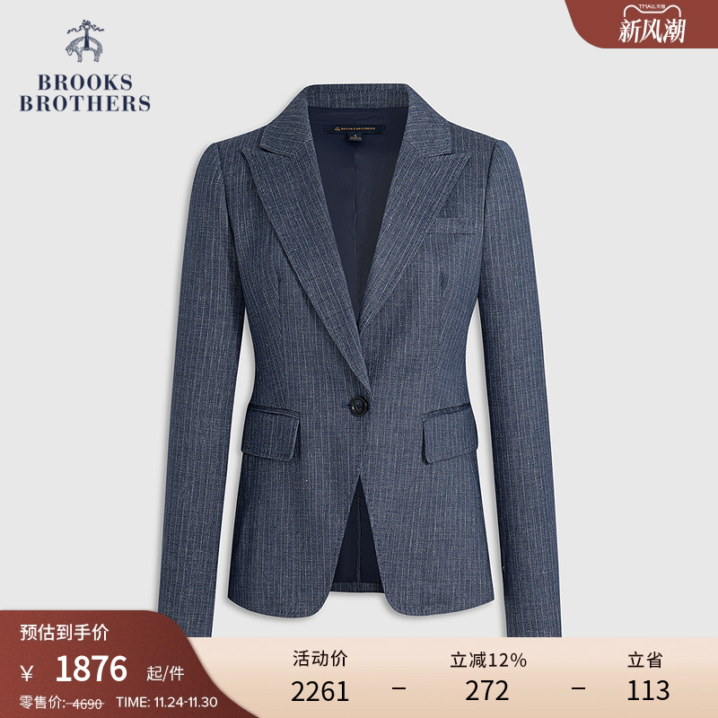 布克兄弟25女士亚麻单粒扣西装