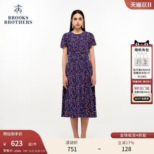 连衣裙 布克兄弟女士春夏圆领印花垂感短袖 Brooks Brothers