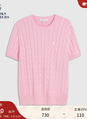 Brooks Brothers/布克兄弟女士春夏supima棉绞花logo针织短袖