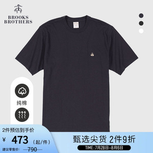Brooks Brothers/布克兄弟男士夏新纯棉圆领金羊Logo款短袖T恤