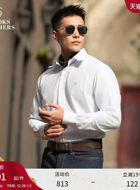 Brooks Brothers/布克兄弟男士经典款牛津纺条纹免烫长袖休闲衬衫