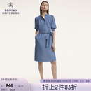 Brooks Brothers 布克兄弟女士休闲立领纯色可调节腰带收腰连衣裙