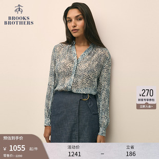 Brooks Brothers 布克兄弟女士25春夏薄款 印花垂坠V领衬衫