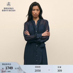 Brooks Brothers/布克兄弟女士春夏新款圆领木耳边内衬连衣裙