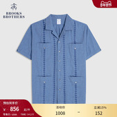 Brothers 布克兄弟男士 春夏新款 Brooks 纯棉古巴领刺绣度假衬衫