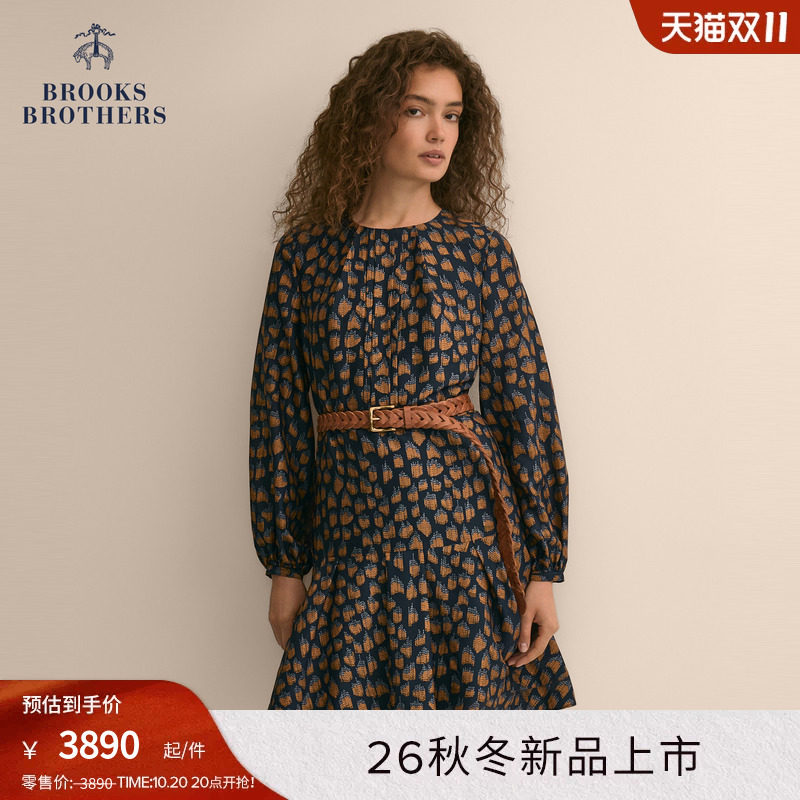 Brooks Brothers/布克兄弟26秋新款女士复古提花长袖梭织连衣裙