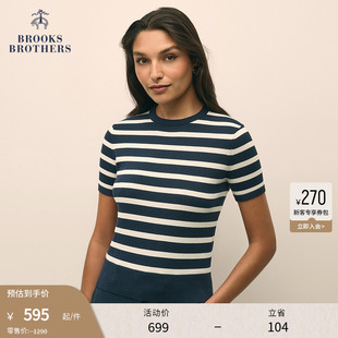 Brooks Brothers 布克兄弟女士25春夏新supima棉圆领条纹针织短袖