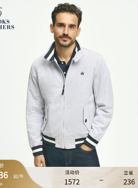 Brooks Brothers/布克兄弟男士春夏款泡泡纱竖条纹刺绣logo夹克