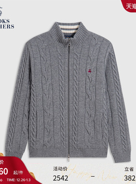 [100%绵羊毛]Brooks Brothers/布克兄弟男25秋冬新品绞花老钱开衫
