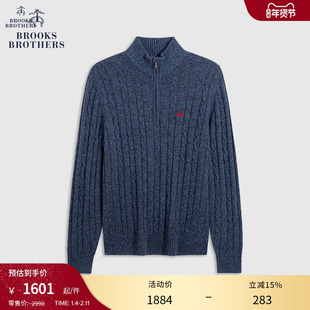 Brooks Brothers/布克兄弟男士25秋冬新品羊毛绞花半拉链针织毛衣