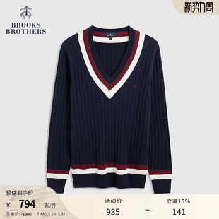 25秋冬新品 布克兄弟男士 V领三色拼接学院风毛衣 Brothers Brooks