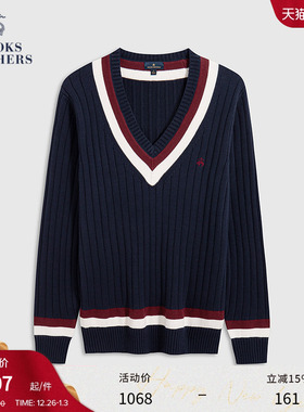 Brooks Brothers/布克兄弟男士25秋冬新品V领三色拼接学院风毛衣