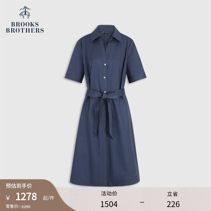 Brooks Brothers/布克兄弟女士26春夏新款纯棉V领收腰衬衫连衣裙