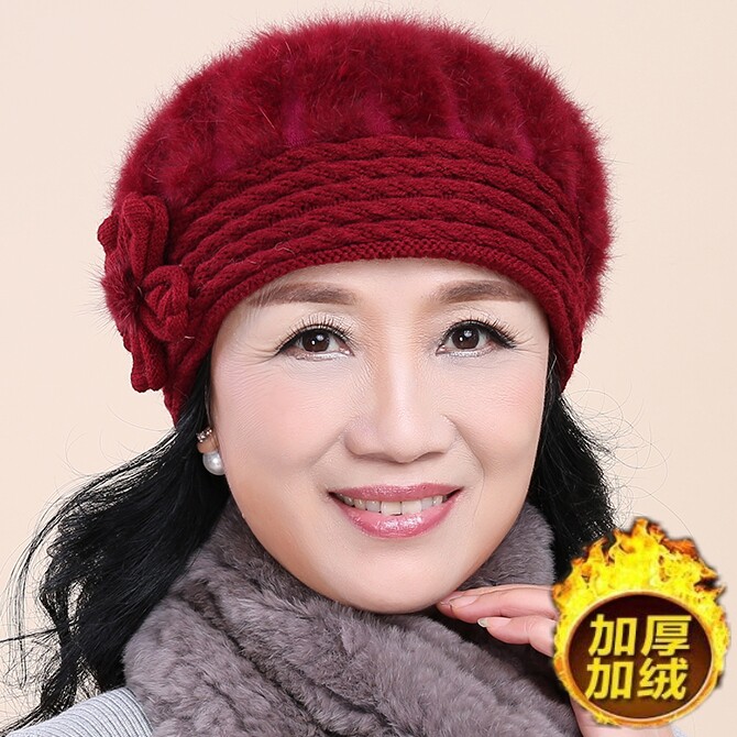 贝雷帽毛线帽女中老年冬季