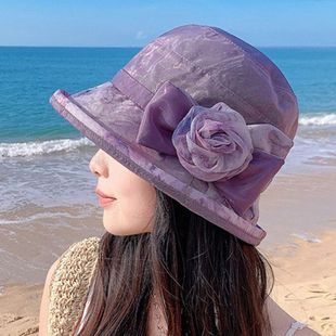 韩版女夏凉帽妈妈百搭防晒太阳帽遮阳盆帽中老年人薄款卷边渔夫帽