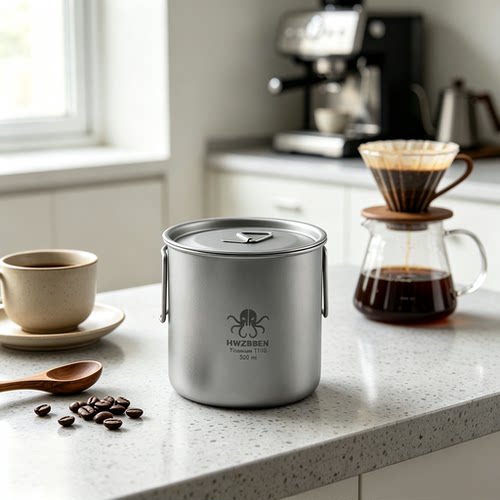 纯钛咖啡杯500ml便携折叠带盖