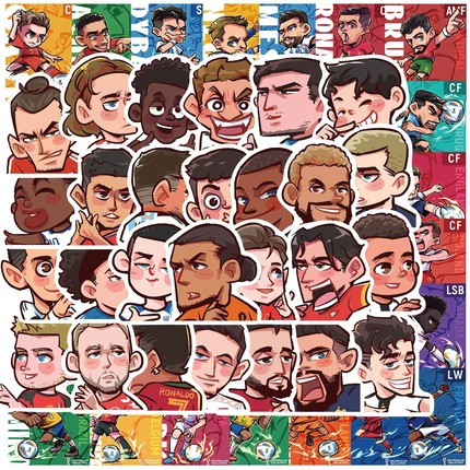 54张足球明星Q版卡通贴纸装饰笔记本电脑手机壳行李箱防水贴可爱