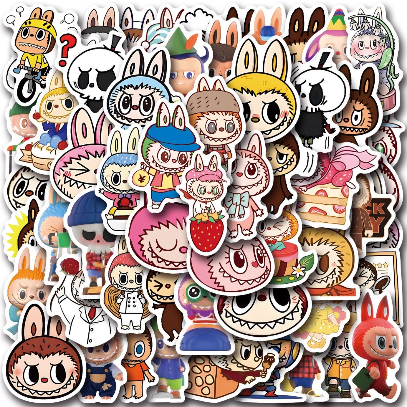 56张卡通精灵拉布布LABUBU贴纸DIY水杯滑板车笔记本手机头