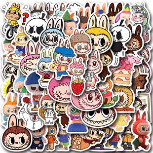 56张卡通精灵拉布布LABUBU贴纸DIY水杯滑板车笔记本手机头盔贴画