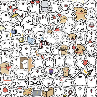 205张马尔济斯线条小狗贴纸可爱卡通创意diy手账电脑装 饰防水贴画