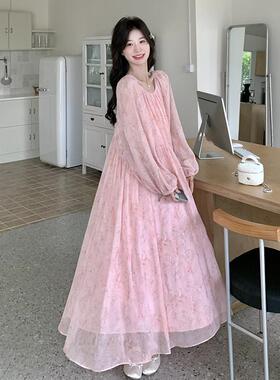 实拍法式甜美连衣裙夏季女2026年新款温柔收腰显瘦气质雪纺长裙子