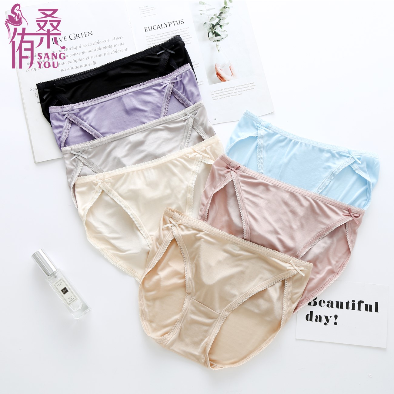 真丝内裤女100%桑蚕丝性感蝴蝶结低腰三角裤大码无痕内裤短裤头女