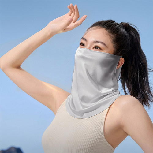两用桑蚕丝半遮脸护颈挂耳面纱针织真丝围脖薄款柔软亲肤透气面罩