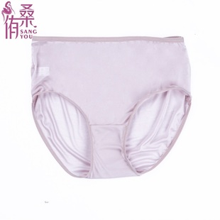 新款 女 100%真丝双面针织中腰无痕透气包臀桑蚕丝薄款 舒适平角内裤