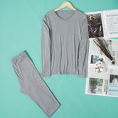 女100%细羊毛秋衣秋裤 棉毛衫 薄款 圆领长袖 保暖内衣套装 秋冬新款