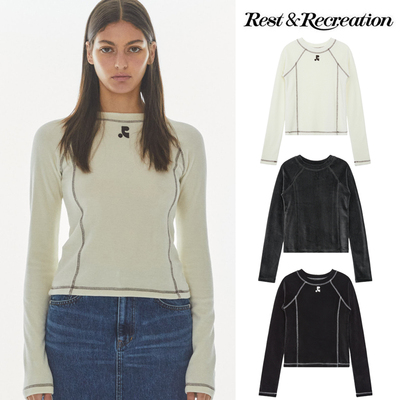 韩国正品Res丝绒长袖T恤RR打底衫圆领修身2025春季潮流女装