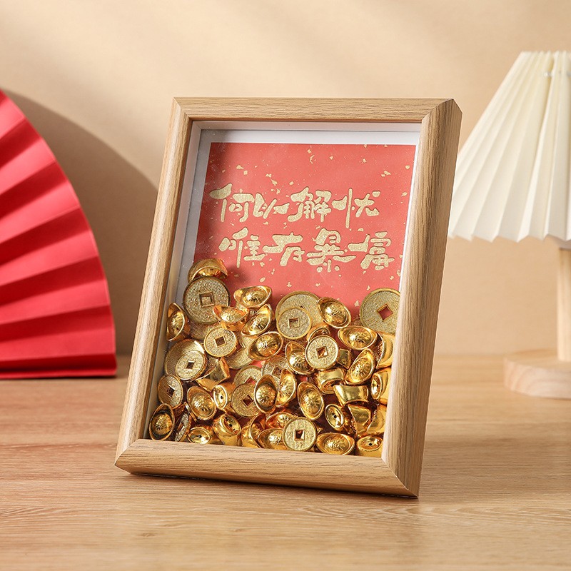 国潮木质招财进宝文字摆件桌面装饰品祝福寓意礼盒装