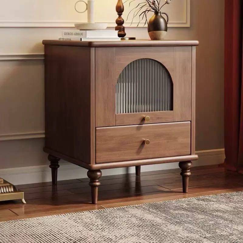 法式复古实木床头柜收纳储物柜新古典卧室家具拱形门抽屉柜